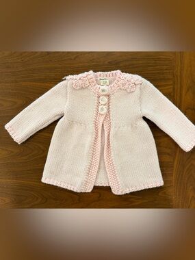 Huggalugs Baby Pink Hand Knit Cardigan for Girls Size 12-18 Months